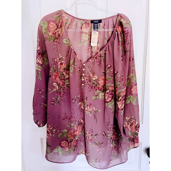 Chaps Floral Blouse Plus Size 2X  Romantic Purple Floral NWT  $65 Retail - Picture 1 of 8